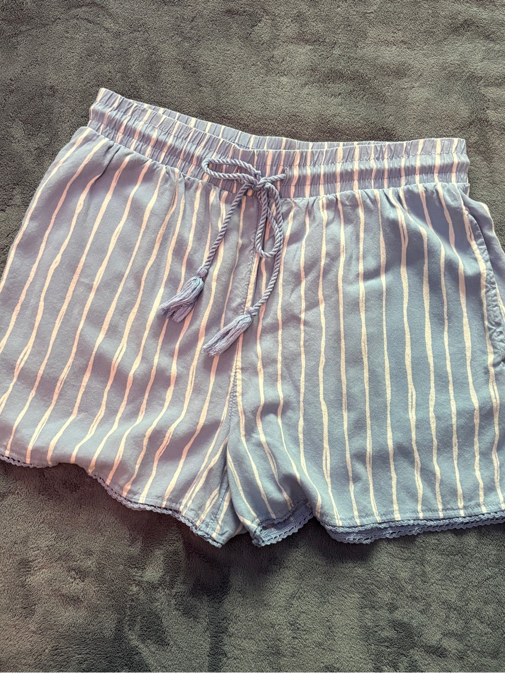 Striped Baby Blue Drawstring Lounge Shorts